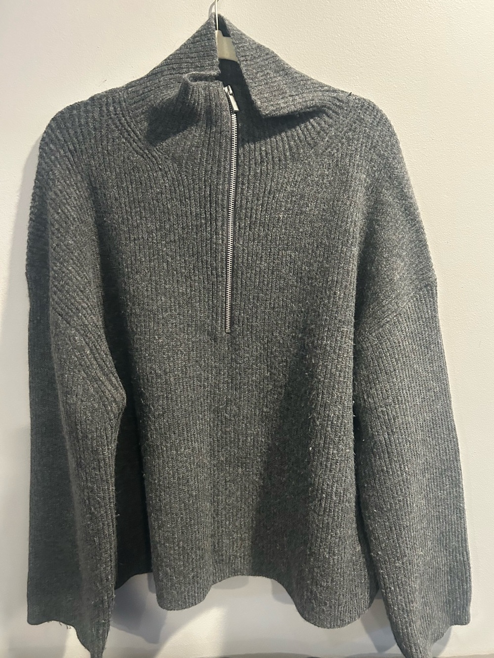 H&M Charcoal Ribbed Half-Zip Mock Neck Sweater